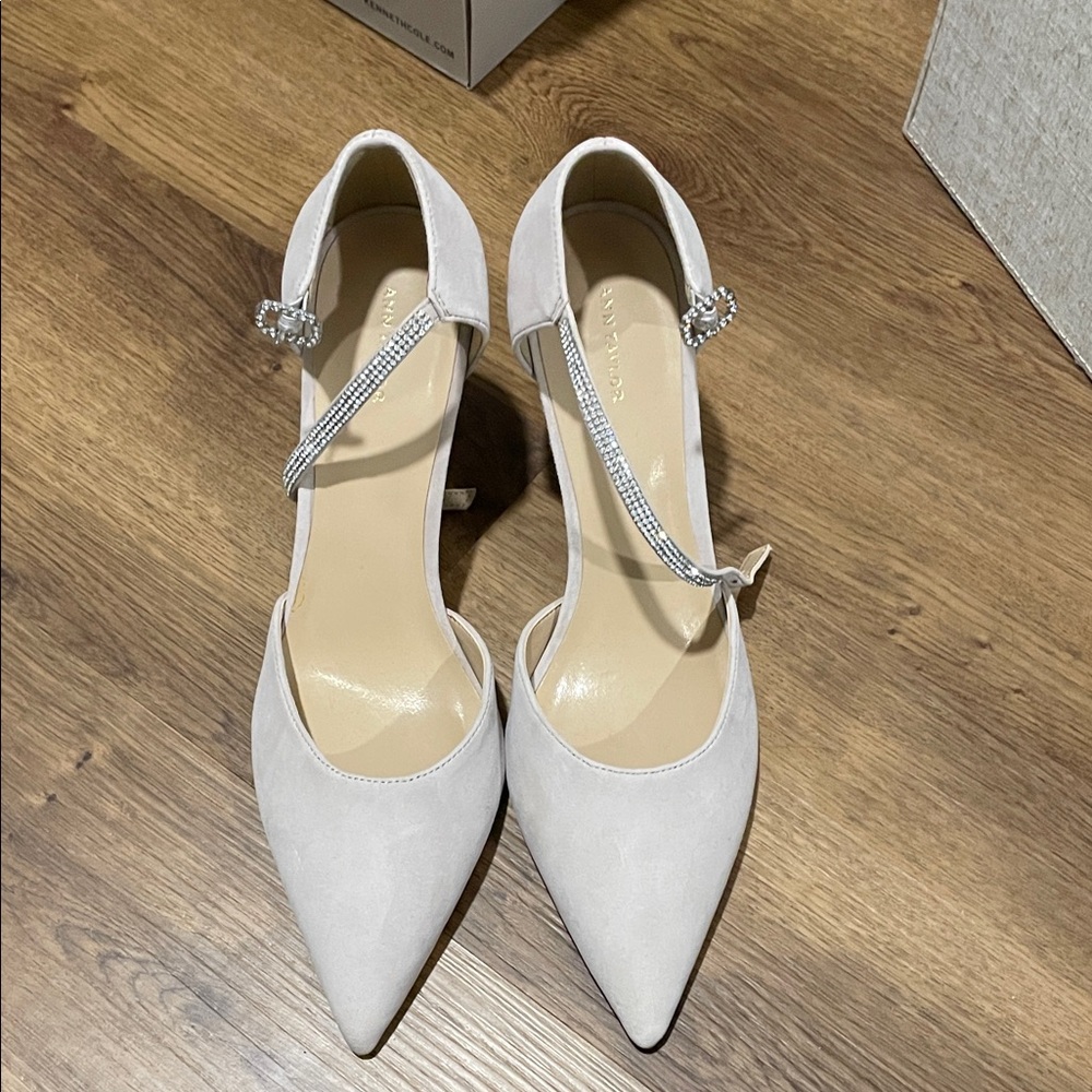 Ann Taylor pinkish-gray Heels with Rhinestone Strap